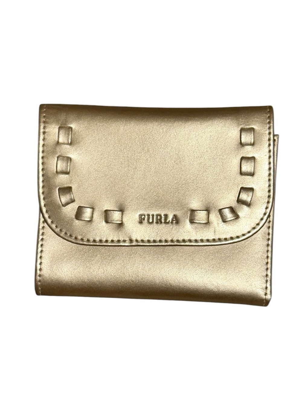 Furla Metallic Gold Wallet with Embossed Logo NWOT